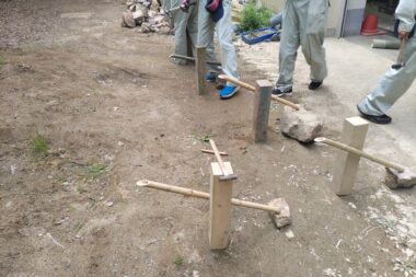 ３年生の実習（鹿威し）